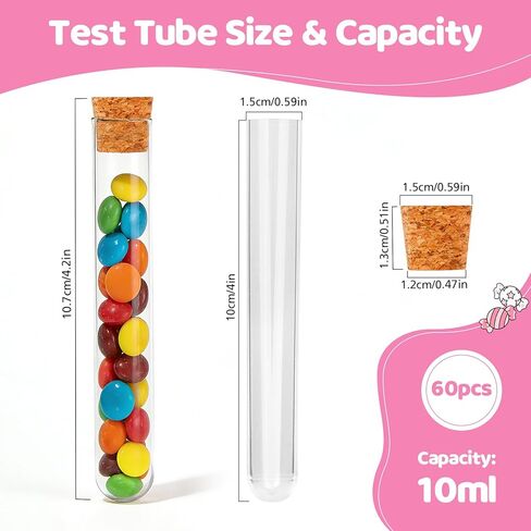 60 قطعة من أنابيب الاختبار البلاستيكية الشفافة مع أغطية - سدادات الفلين، قوارير صغيرة مقاس 15 × 100 مم 10 مل، ختم جيد لتخزين الخرز، أنابيب الحلوى، ملح الحمام، إكثار النباتات، هدايا الحفلات، الحرف اليدوية، تجارب الأطفال in Kuwait