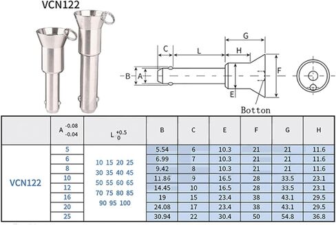 Locking Pins,1pc VCN122 Ball Head Fastening Pin, Stainless Steel Button Quick Release Pin for Audio Equipment, VCN122-8-45mm (Color : Model - Dia. - Length, Size : VCN122-8-40mm) in Saudi Arabia