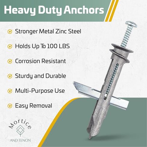 طقم براغي ومسامير تثبيت سهلة التركيب من Mortice and Tenon | طلاء زنك إضافي | قم بتعليق قضبان المناشف والستائر ومرآة الحمام وما إلى ذلك. | (#8 × 2-1/2 بوصة) 10 عبوات | تحمل 100 رطل in Kuwait