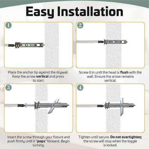 طقم براغي ومسامير تثبيت سهلة التركيب من Mortice and Tenon | طلاء زنك إضافي | قم بتعليق قضبان المناشف والستائر ومرآة الحمام وما إلى ذلك. | (#8 × 2-1/2 بوصة) 10 عبوات | تحمل 100 رطل in Kuwait