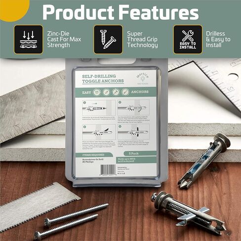 طقم براغي ومسامير تثبيت سهلة التركيب من Mortice and Tenon | طلاء زنك إضافي | قم بتعليق قضبان المناشف والستائر ومرآة الحمام وما إلى ذلك. | (#8 × 2-1/2 بوصة) 10 عبوات | تحمل 100 رطل in Kuwait