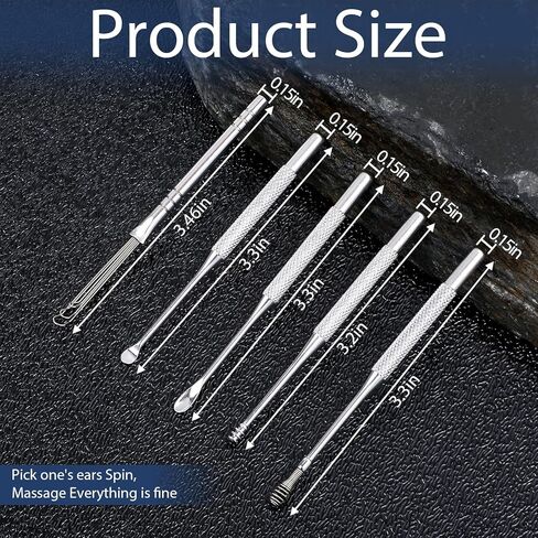 ElevateTech Ear Pick Earwax Removal Kit, 5 Pcs Stainless Metal Ear Cleansing Tool Set with Ears Spoon & Curette & Spiral Spring Reusable Earwax Removal Tool for Adults in Saudi Arabia