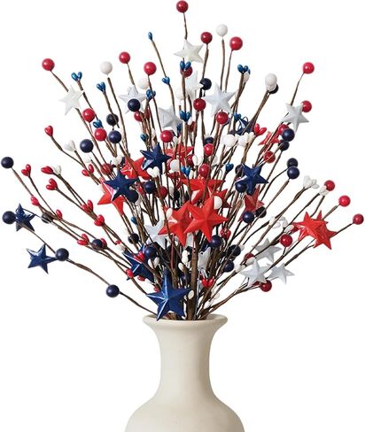 Idyllic 18Inch 4th of July Patriotic Day Wreath Red Blue White Berry Wreath with Americana Flag Patriotic Decorations for Memorial Day Independence Day Veterans Day Front Door Wall in Saudi Arabia
