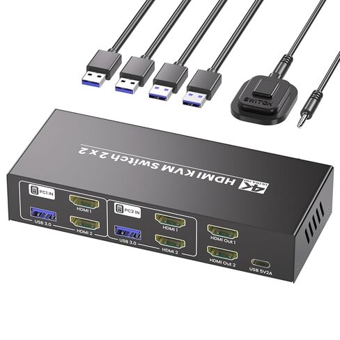 Dual Monitors HDMI+DP KVM Swith, 2 Computers 2 Monitors USB 3.0 HDMI Displayport KVM Support HDMI 4K@60Hz and DP 1.4 for 2 Computors to Share 3 USB Ports(External Controller&2 USB 3.0 Cables Included) in Saudi Arabia