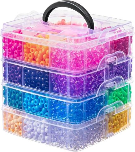Simetufy 4200 قطعة من الخرز البلاستيكي لصنع الأساور، خرز شعر قوس قزح متعدد الألوان لضفائر الشعر، 24 لونًا متنوعًا من خرز سوار الصداقة كاندي للحرف اليدوية وصناعة المجوهرات (مربع) in Kuwait