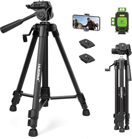 62.2-inch Laser Level Tripod - Huepar 5/8"-11 Flat Head and 1/4"-20 Screw Adapter Aluminum Tripod for Laser Level, Line Lasers, Point Lasers, with Handle, Bubble Level and Carrying Bag - TPD16 in Saudi Arabia