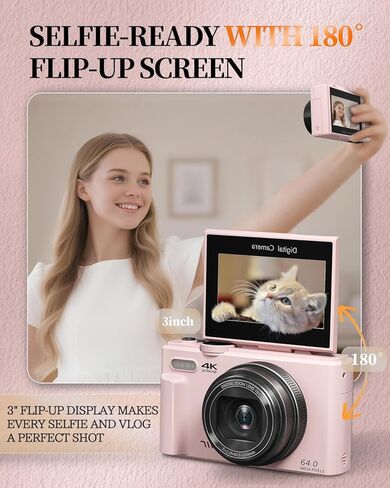 كاميرا للأطفال للفتيات من 3 إلى 11 ، عدسة مزدوجة 1080 بكسل كاميرا رقمية الأطفال مع بطاقة 16 جيجابايت ، لعبة كاميرا صغيرة ، هدية عيد الميلاد أو عيد ميلاد الفتيات (الوردي) in Kuwait