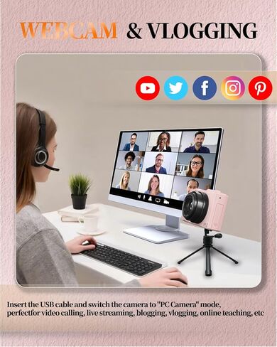 كاميرا للأطفال للفتيات من 3 إلى 11 ، عدسة مزدوجة 1080 بكسل كاميرا رقمية الأطفال مع بطاقة 16 جيجابايت ، لعبة كاميرا صغيرة ، هدية عيد الميلاد أو عيد ميلاد الفتيات (الوردي) in Kuwait