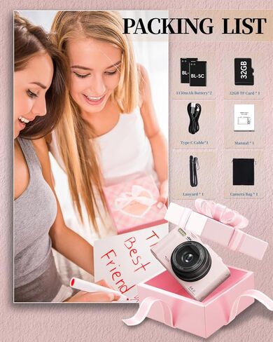 كاميرا للأطفال للفتيات من 3 إلى 11 ، عدسة مزدوجة 1080 بكسل كاميرا رقمية الأطفال مع بطاقة 16 جيجابايت ، لعبة كاميرا صغيرة ، هدية عيد الميلاد أو عيد ميلاد الفتيات (الوردي) in Kuwait