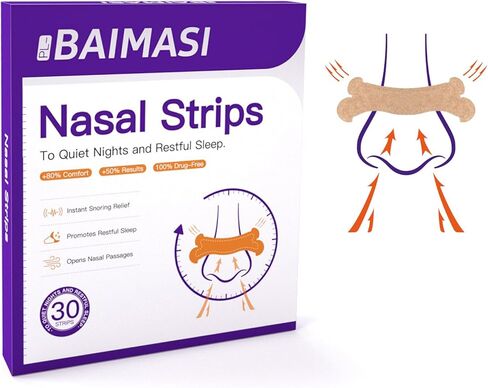 شرائط أنف قوية للغاية - شرائط مضادة للشخير للنوم والرياضة، وتخفيف الاحتقان الفوري للبرد والحساسية، وشرائط أنف خالية من الأدوية لتحسين النوم والتنفس (100 عصا + 30 قطعة مناديل مبللة) in Kuwait