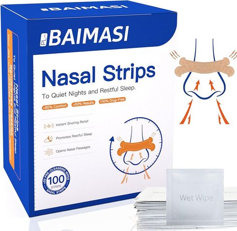 Extra Strength Nasal Strips - Anti Snoring Strips for Sleeping & Sports, Instant Congestion Relief for Cold & Allergies, Drug-Free Nose Strips for Better Sleep & Breathing (100 Stick + 30 Count Wipes) in Saudi Arabia