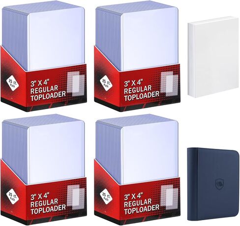 200 Card Sleeves Top Loaders for Cards Included 96 Pockets Top Loader Binder, 3" x 4" Baseball Card Protector Hard Plastic Card Holder for Sports Trading Cards (100 Toploaders + 100 Soft Sleeves) in Saudi Arabia