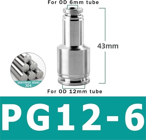 304 Stainless Steel Pneumatic Fitting PU Straight PG Reducer Quick Connector 4 6 8 10 12mm Hose Joint 200Pcs(PG12-6) in Saudi Arabia