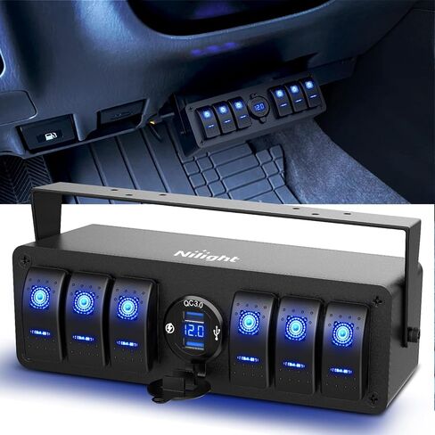 Nilight 6 Gang Rocker Switch Box 12V SPST ON Off Toggle Switches PD Type C وQC 3.0 USB شاحن الفولتميتر LED ضوء مقاوم للماء الألومنيوم جبل قوس لوحة ملصقات DIY لشاحنة قارب سيارة RV in Saudi Arabia