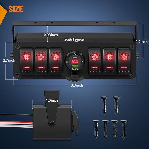 Nilight 6 Gang Rocker Switch Box 12V SPST ON Off Toggle Switches PD Type C and QC 3.0 USB Charger Voltmeter LED Light Waterproof Aluminum Mount Bracket Panel DIY Stickers for Boat Car RV Truck in Saudi Arabia