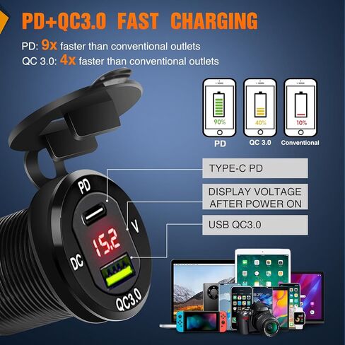 Nilight 6 Gang Rocker Switch Box 12V SPST ON Off Toggle Switches PD Type C and QC 3.0 USB Charger Voltmeter LED Light Waterproof Aluminum Mount Bracket Panel DIY Stickers for Boat Car RV Truck in Saudi Arabia
