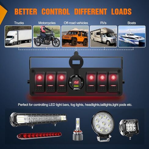 Nilight 6 Gang Rocker Switch Box 12V SPST ON Off Toggle Switches PD Type C and QC 3.0 USB Charger Voltmeter LED Light Waterproof Aluminum Mount Bracket Panel DIY Stickers for Boat Car RV Truck in Saudi Arabia