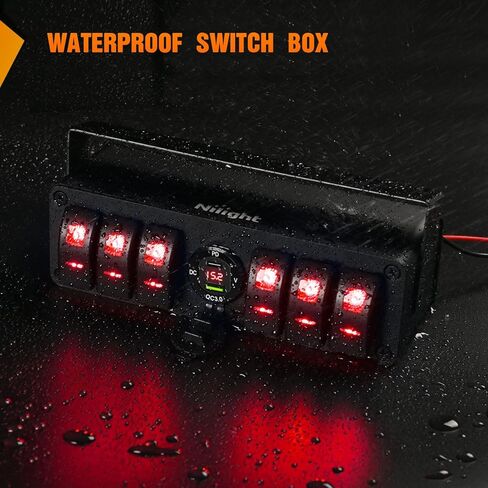 Nilight 6 Gang Rocker Switch Box 12V SPST ON Off Toggle Switches PD Type C and QC 3.0 USB Charger Voltmeter LED Light Waterproof Aluminum Mount Bracket Panel DIY Stickers for Boat Car RV Truck in Saudi Arabia