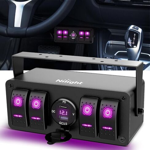 Nilight 6 Gang Rocker Switch Box 12V SPST ON Off Toggle Switches PD Type C and QC 3.0 USB Charger Voltmeter LED Light Waterproof Aluminum Mount Bracket Panel DIY Stickers for Boat Car RV Truck in Saudi Arabia