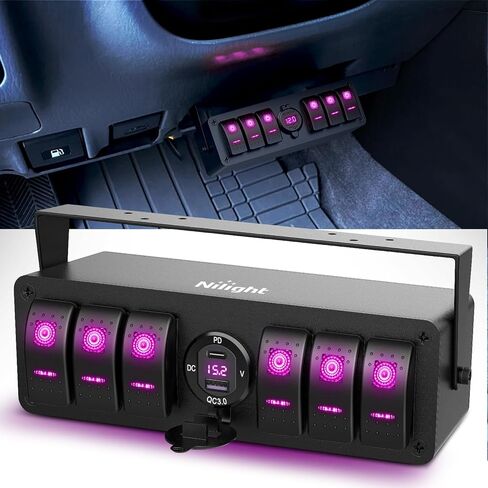 Nilight 6 Gang Rocker Switch Box 12V SPST ON Off Toggle Switches PD Type C and QC 3.0 USB Charger Voltmeter LED Light Waterproof Aluminum Mount Bracket Panel DIY Stickers for Boat Car RV Truck in Saudi Arabia