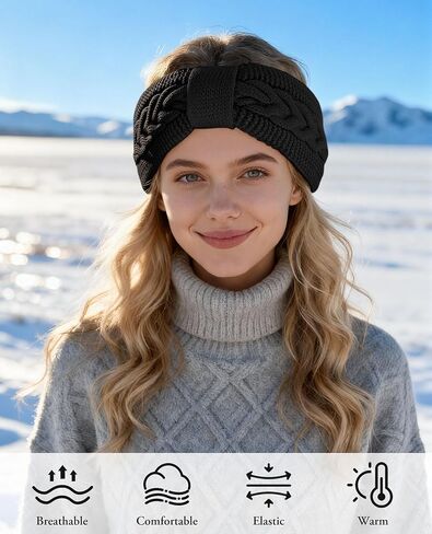 Warm Winter Headbands for Women Cable Crochet Turban Ear Warmer Headband with Plush in Kuwait