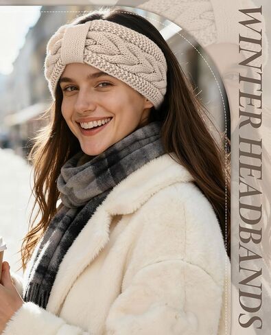 Warm Winter Headbands for Women Cable Crochet Turban Ear Warmer Headband with Plush in Kuwait