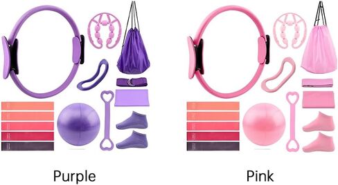 Pilates Essentials Kit for Women, 14 Pcs Home Workout Equipment with Pilates Circle Ball Ring Set Resistance Bands and Anti Slip Sock, Yoga Pilate Essentials Accessories in Saudi Arabia
