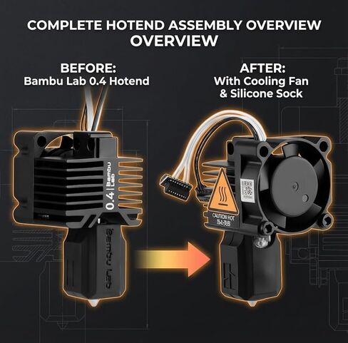 Original Bambuu Lab P1P, P1S Hotend Complete Kit All-in-one Hardened Steel 0.4mm Nozzle, Cooling Fan&Heating Block for P1 Series 3D Printer Extruder Heating Block Replacement in Saudi Arabia