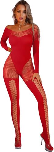 Womens Sexy Full Fishnet Bodysuit, One Piece Mesh Lace Jumpsuit Body Stockings, Rave Club Poster Exotic Dancer Outfit in Saudi Arabia