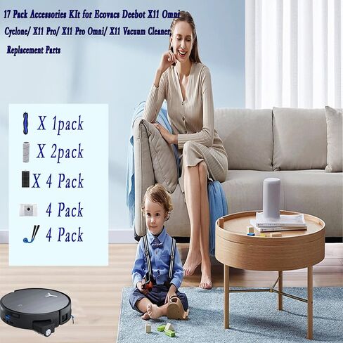 مجموعة الملحقات للمكنسة الكهربائية Ecovacs Deebot X11 OmniCyclone/x9 / X9 Pro/ X11 Pro Omni/ X11، 15 قطعة بديلة. 1 فرشاة رئيسية 4 فرش جانبية 4 فلتر HEPA 2 بكرات مسح 4 أكياس غبار in Kuwait