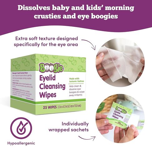 Boogie Eyelid Cleansing Wipes for Baby, Kids & Adults, Made with Isotonic Saline, Individually Wrapped, 25 Ct in Saudi Arabia