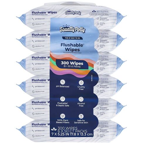 Squatty Potty Flushable Wipes - 3 Pack (150 Total Wipes) - 99% Water & Plant-Based - Green Tea, Cucumber & Aloe Spa Scent - pH Balanced - Septic Safe Adult Wet Wipes in Saudi Arabia