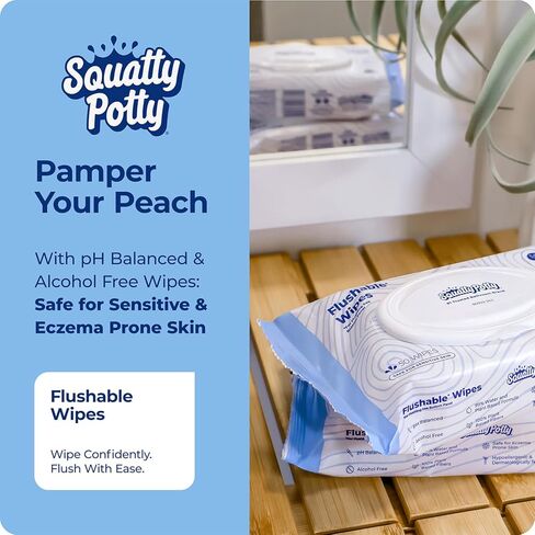 Squatty Potty Flushable Wipes - 3 Pack (150 Total Wipes) - 99% Water & Plant-Based - Green Tea, Cucumber & Aloe Spa Scent - pH Balanced - Septic Safe Adult Wet Wipes in Saudi Arabia