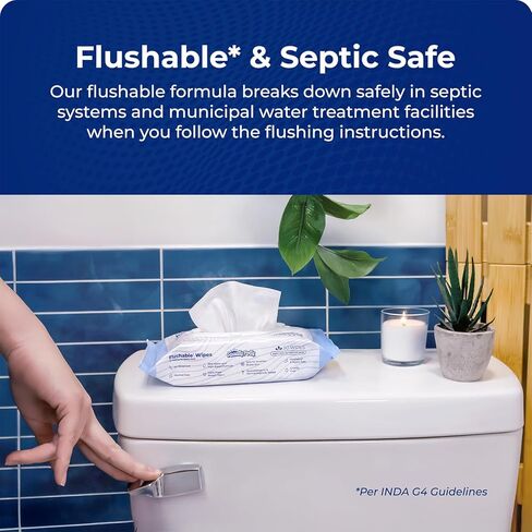 Squatty Potty Flushable Wipes - 3 Pack (150 Total Wipes) - 99% Water & Plant-Based - Green Tea, Cucumber & Aloe Spa Scent - pH Balanced - Septic Safe Adult Wet Wipes in Saudi Arabia