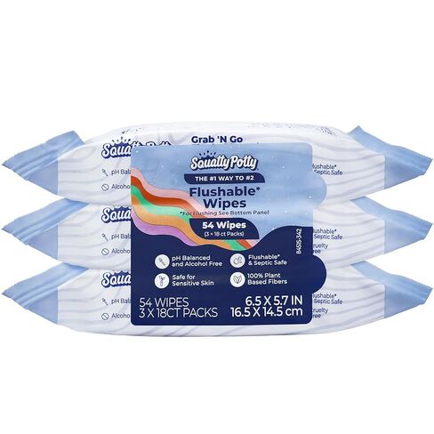 Squatty Potty Flushable Wipes - 3 Pack (150 Total Wipes) - 99% Water & Plant-Based - Green Tea, Cucumber & Aloe Spa Scent - pH Balanced - Septic Safe Adult Wet Wipes in Saudi Arabia