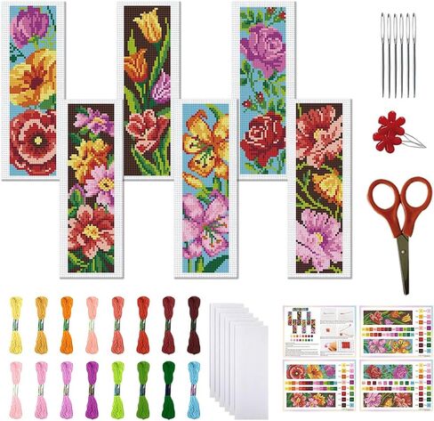 FreeBloss 6 PCS Cross Stitch Borkmark Kits for Beginner Cross Cross Stitch Kit Diy تطريز مرجعية مع تعليمات ، نمط السيف 8 "× 2.4" in Kuwait