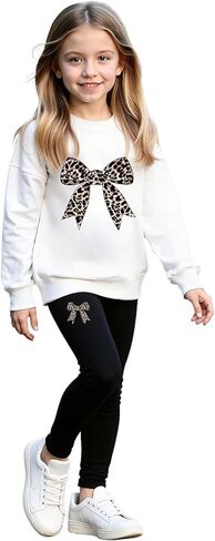 Girls Long Sleeve Sweatshirt 2 Piece, Bow Graphic Top and Pants Spring Fall Fashion Casual Clothes. in Kuwait