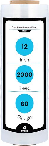 غلاف مطاطي، 4 عبوات، 18 بوصة × 2000 قدم، 60 مقياس، لاصق بلاستيكي شفاف، لفات فيلم مطاطية يدوية مصبوبة، منصات تغليف متحركة in Kuwait