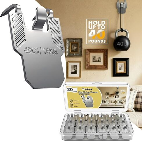 20 حزمة شماعات الصور للدريز ، 40 رطلا كحد أقصى حمولة شماعات صور مخلب الثقيلة ، لا توجد خطاطيف أضرار لجدار الجفاف والجص ، مرآة/ملصق خالية من الأظافر/مجموعة معلقة للمنزل والمكتب ديكور in Kuwait