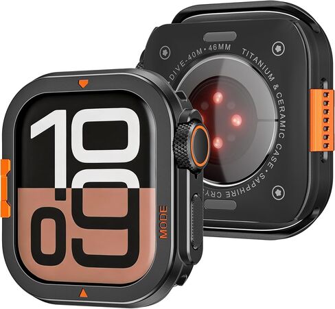 علبة معدنية وعرة متوافقة مع Apple Watch Ultra Case 49mm 46mm Series 10 ، Ultra 2 ، [اقلب 46 مم إلى غطاء مصدٍ للغاية مع قذيفة الظهر (التيتانيوم ، 49 ملم) in Saudi Arabia
