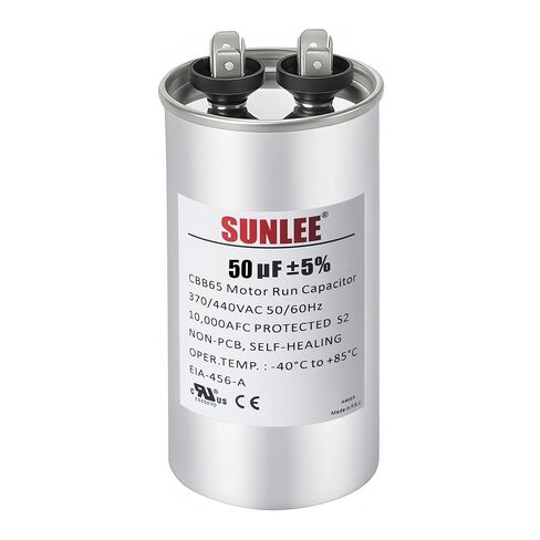 مكثف تشغيل SUNLEE UL معترف به 50 فائق التوهج (50 MFD) 370/440 VAC CBB65، 50/60 هرتز، بديل موثوق لمحرك مروحة مكثف التيار المتردد، المضخة الحرارية أو مضخة حمام السباحة in Kuwait