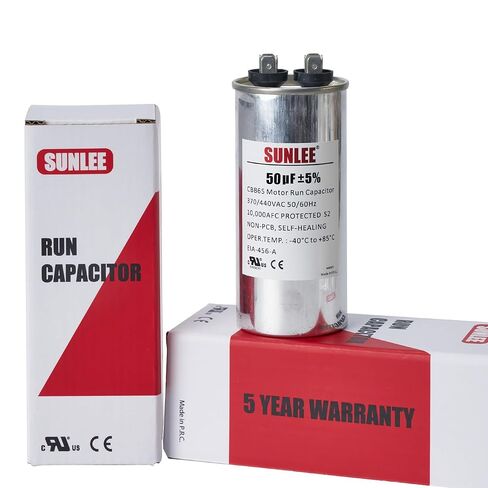 مكثف تشغيل SUNLEE UL معترف به 50 فائق التوهج (50 MFD) 370/440 VAC CBB65، 50/60 هرتز، بديل موثوق لمحرك مروحة مكثف التيار المتردد، المضخة الحرارية أو مضخة حمام السباحة in Kuwait
