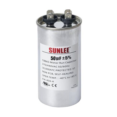 مكثف تشغيل SUNLEE UL معترف به 50 فائق التوهج (50 MFD) 370/440 VAC CBB65، 50/60 هرتز، بديل موثوق لمحرك مروحة مكثف التيار المتردد، المضخة الحرارية أو مضخة حمام السباحة in Kuwait
