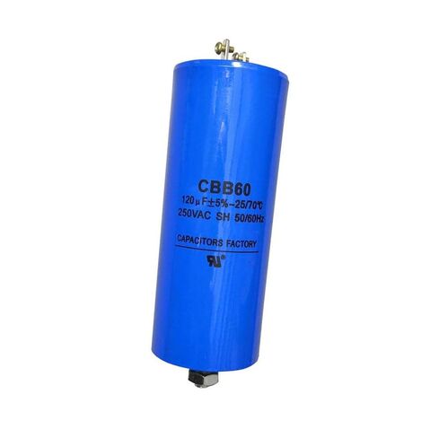 250VAC 120 فائق التوهج تشغيل مكثف CBB60 250V AC 120MFD 120 فائق التوهج MFD، 50x123 مم أزرق مع تثبيت مسمار SH 25/70/21 50/60 هرتز UL مدرج في القائمة in Saudi Arabia