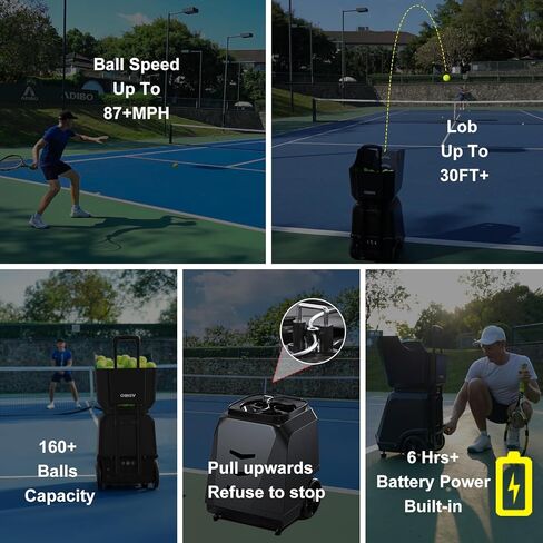 ADIBO Tennis Ball Machine, Dual Motor for Topspin and Backspin, 160-180 Balls, Max 87MPH, Built-in Lithium Battery with 6 Hours of Continuous Operatio (T500) in Kuwait