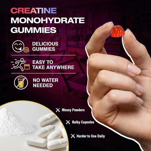 Creatine Gummies for Women & Men Low Sugar Creatine Supplements, Help Build Muscle Creatine Monohydrate Gummies Raspberry Flavor Supports Muscle Growth and Enhances Strength 120 Count in Kuwait