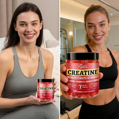 Creatine Gummies for Women & Men Low Sugar Creatine Supplements, Help Build Muscle Creatine Monohydrate Gummies Raspberry Flavor Supports Muscle Growth and Enhances Strength 120 Count in Kuwait