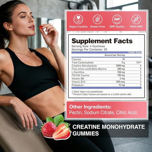 Creatine Gummies for Women & Men Low Sugar Creatine Supplements, Help Build Muscle Creatine Monohydrate Gummies Raspberry Flavor Supports Muscle Growth and Enhances Strength 120 Count in Kuwait