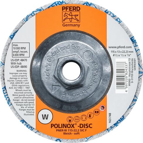 PFERD 48490 POLINOX PNER Unitized Non-Woven Abrasive Disc, Silicon Carbide, 4-1/2" Diameter x 1/2" Width, 5/8-11 Arbor Hole, Fine Grit, 10000 RPM in Saudi Arabia