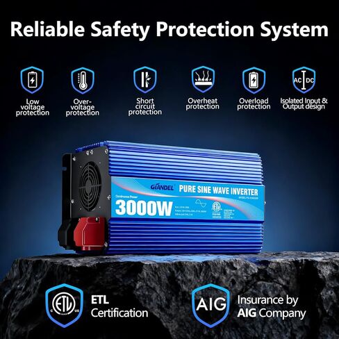 GIANDEL 2000W Pure Sine Wave Power Inverter DC 12V to AC 120V with a Hard Wire Terminal Block and Big LCD Display Wired Remote Controller Dual 2.4A USB Ports FCC Approved for Emergency Solar System in Kuwait